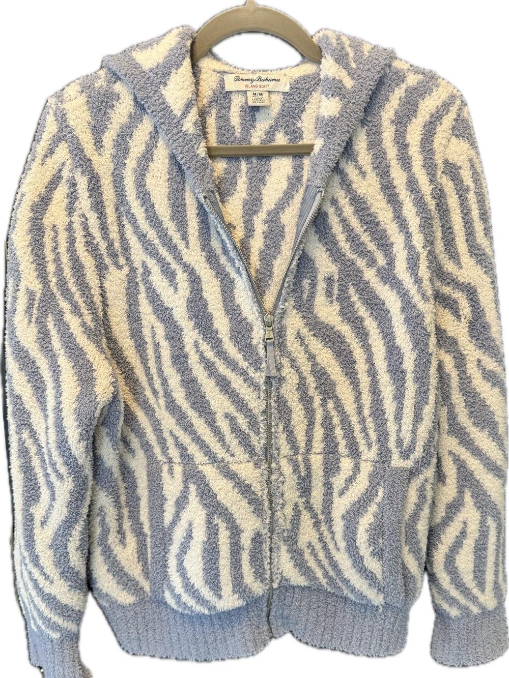 Tommy Bahama Island Soft Sea Swell Zebra Print Full-Zip Hoodie Sweater M